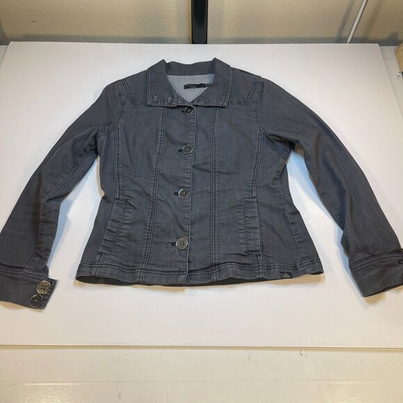 PRANA Womens Stretch Denim Jean JACKET Sz S Gray - Picture 1 of 8